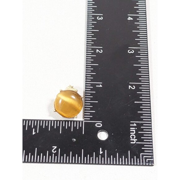 Monet Brown Cats Eye Glass Cabochon Round Stud Clip On Earrings - Picture 9 of 9